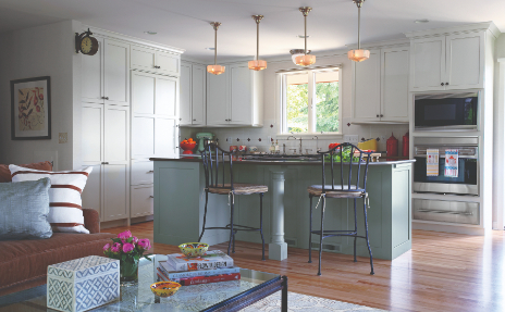 Light Oak Colored Laminate Wood Look in Kitchen with Barstools on Counters